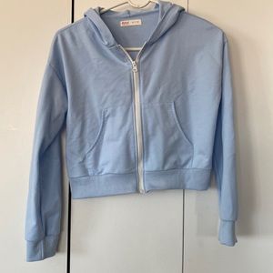 Romwe light blue cropped hoodie
